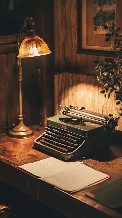 A typewriter on a desk – the wallflower at his writing